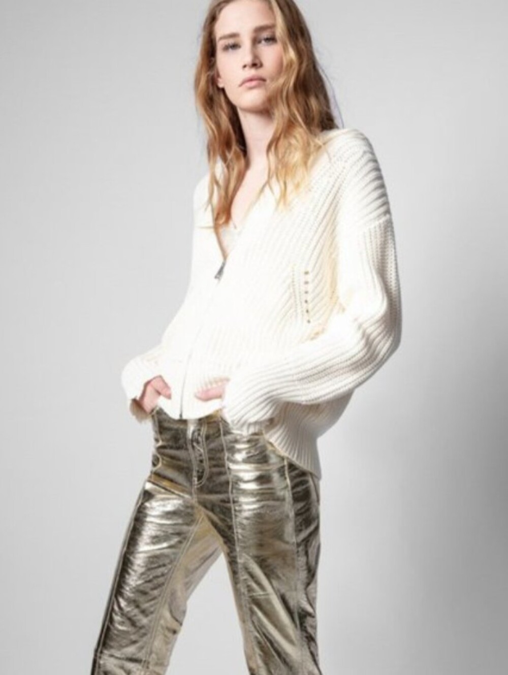 ZADIG & VOLTAIRE •  MOORE CREAM LOGO BACK ZIP UP HOODIE CARDIGAN SIZE MEDIUM - Picture 4 of 10